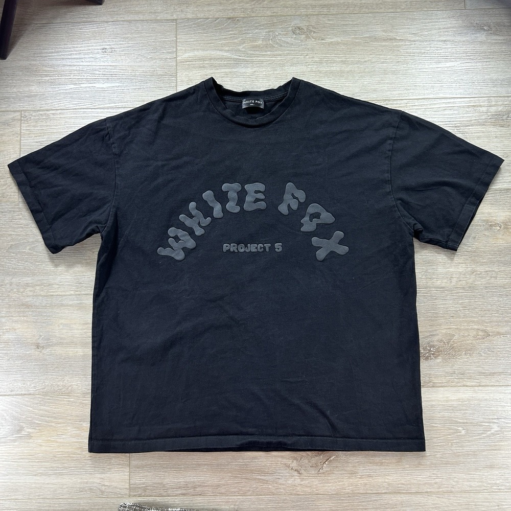 White Fox M/L Vol 3 Black Short Sleeve Boxy Cotton T-Shirt Puff Print